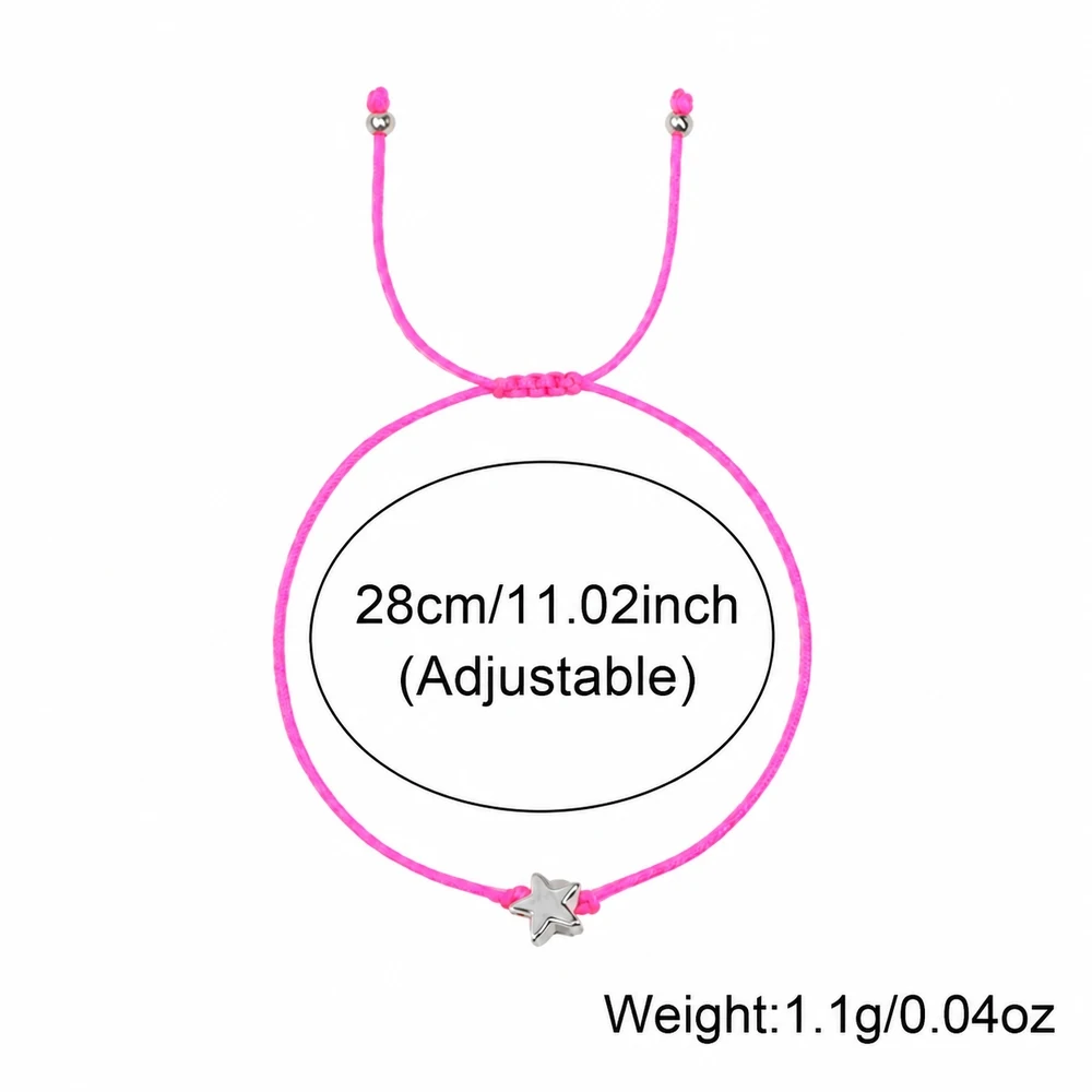 1pc Adjustable Pink Yarn Cord Star Charm Bracelet with Zinc Alloy Bead Lace-Up Closure Cute Romantic Style for Women