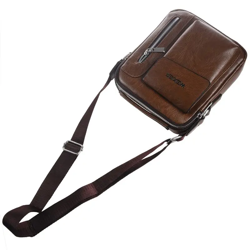 Weixier-Bolso de mensajero Vintage para hombre, bandolera de cuero Pu, Retro, con cremallera