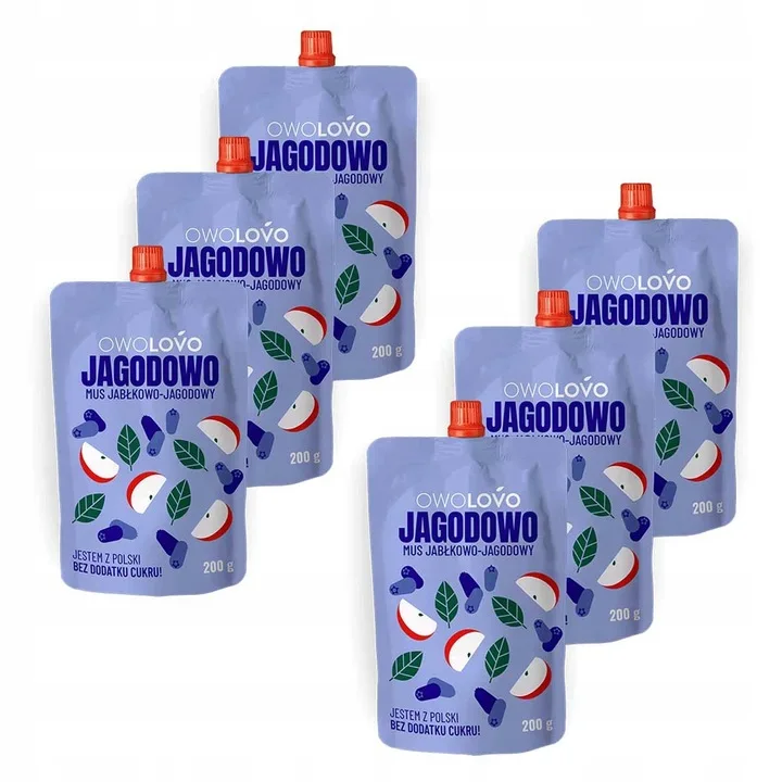 Owolovo Jagodowo Mus jabłkowo- jagodowy 200 g x 6 sztuk