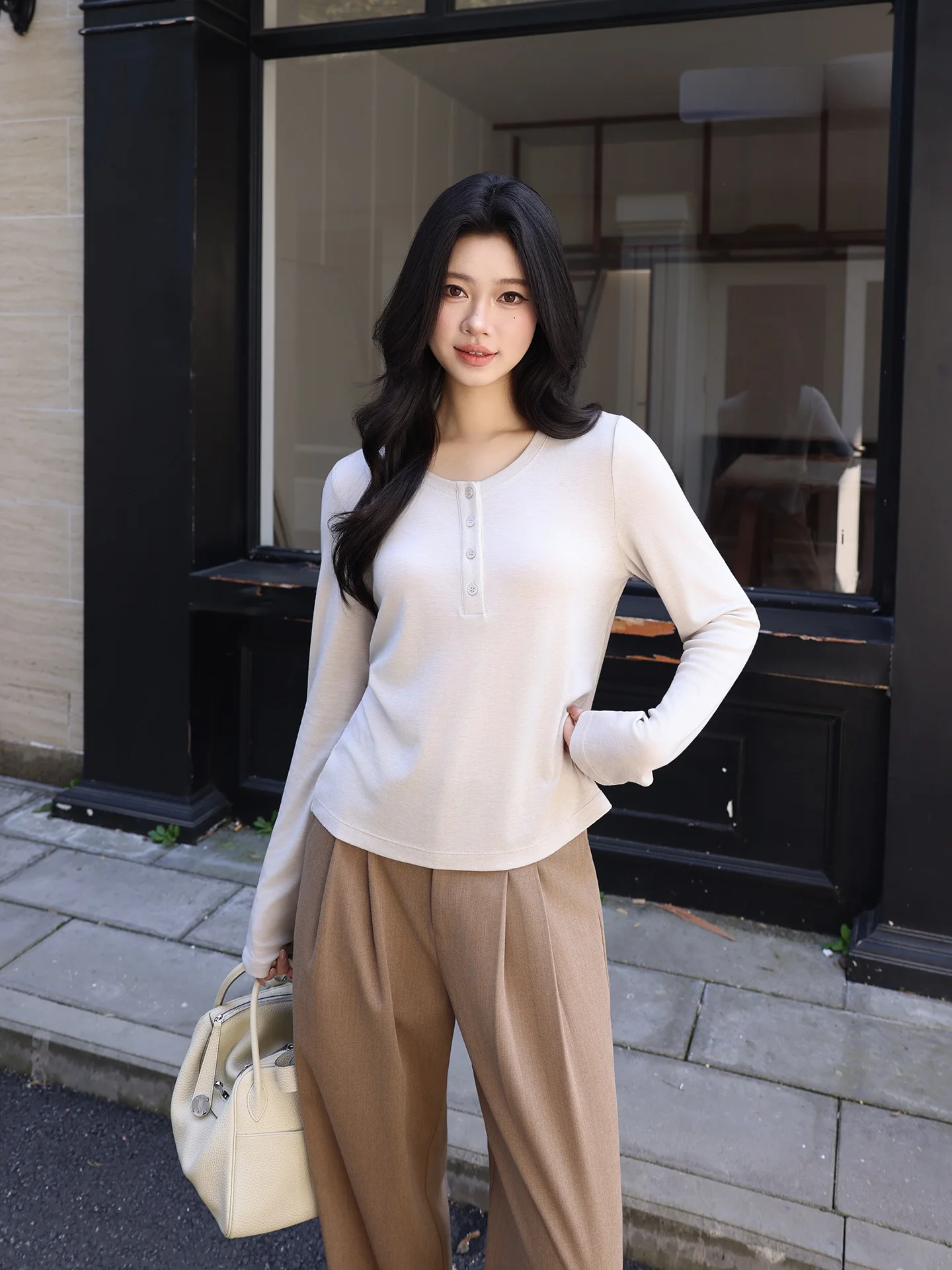 

Light Oxygen Henry irt Long Sve T-irt Women's Inner Wear Slimming Spring Faion Sport Sle Loose Fit Breathable