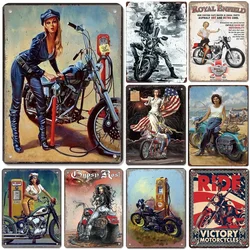 Pinup Motorcycle Metal Tin Signs Plaque Wall Decoration Vintage Art Posters Iron Painting for Man Cave Home Cafe Garden Club Bar