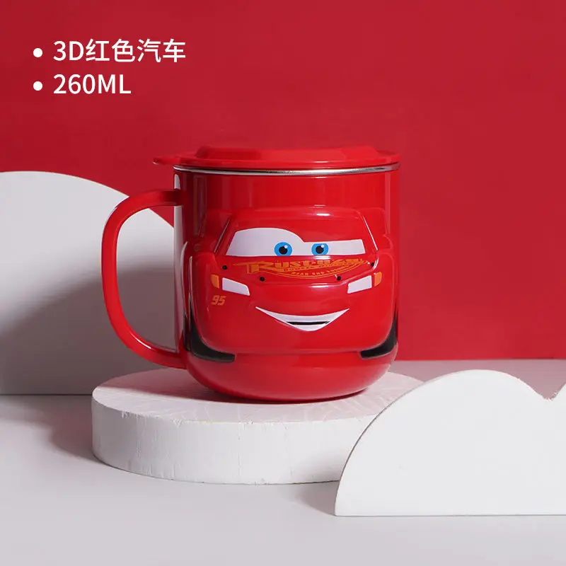 Disney Lightning McQueen Stitch 3D süßer Direkttrinkmilchbecher 316, Haushalts-Edelstahl-Anti-Fall-Wasserbecher mit Skala