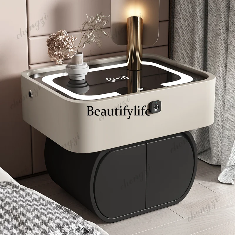 A68Modern Nordic Nightstand Phone Charger Black Bedside Minimalist Nightstand Luxury Storage Armarios De Dormitorio Home Decorat