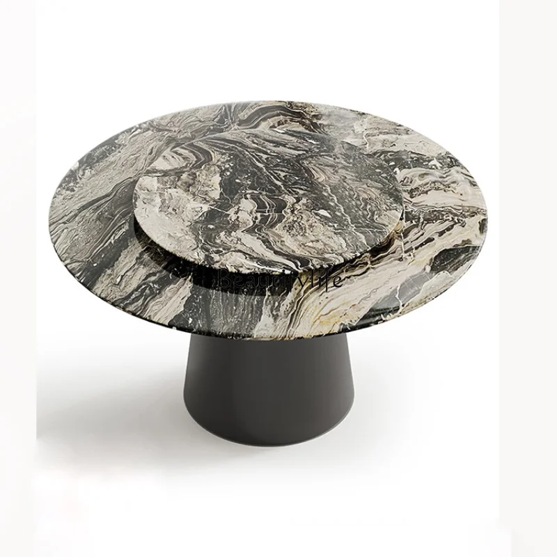 Italian Luxury Stone Dining Table Natural Marble round Dining Table Light Luxury Modern