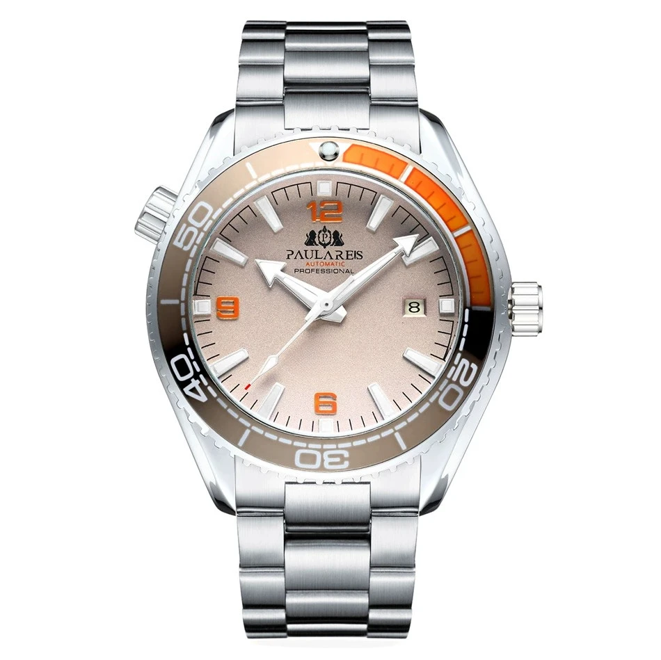 Automatic Mechanical Watch Luminous Solid Stainless Steel Strap Orange Blue Red Luxury 45mm Men Fashion Wristwatch