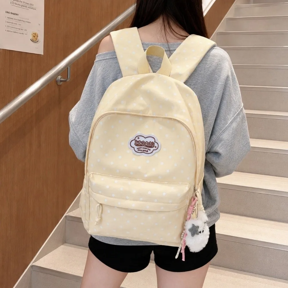 Sweet Nylon Student Backpack Lightweight Multi Pocket School Bag Large Capacity Polka Dot Travel Rucksack for Students Girls