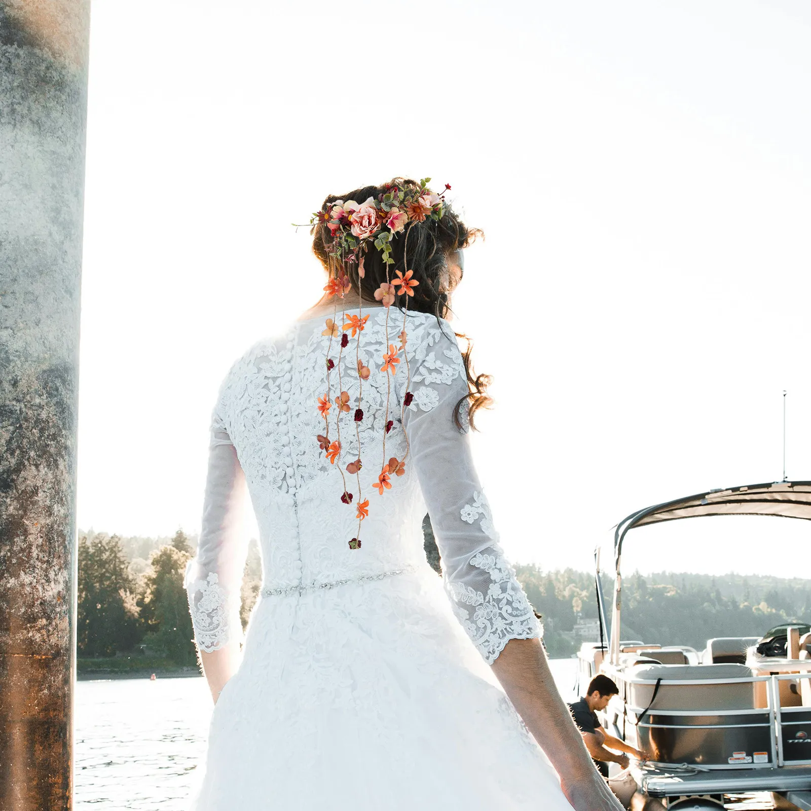 

1Set Simulated Flower Crown Headband with Matching Hair Clips Elegant Floral Wreath for Brides Flower Girls Teens Holiday