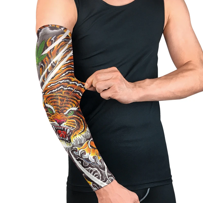 Manicotti da braccio con fiore per tatuaggio alla moda uomo donna protezioni per le braccia estive maniche per le mani di ghiaccio ciclismo all'aperto maniche da braccio per protezione solare con stampa da viaggio