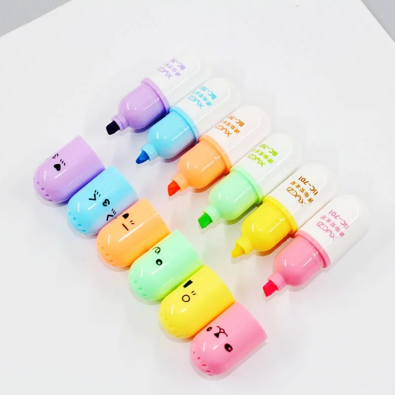 Imagem -05 - Cápsulas Styling Highlighter Pen Mini Pill Highlight Marker Canetas Bonitas Coloridas Escrita do Escritório da Escola Pintura Estacionária Pcs por Lote