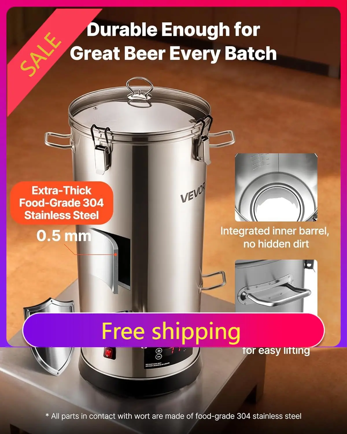 

VEVOR Beer Brewing Equipment, 8 Gal/30L 304 Stainless Steel Home Beer Brewer,1500W All-in-One Home Brewing Kit with Tall straine