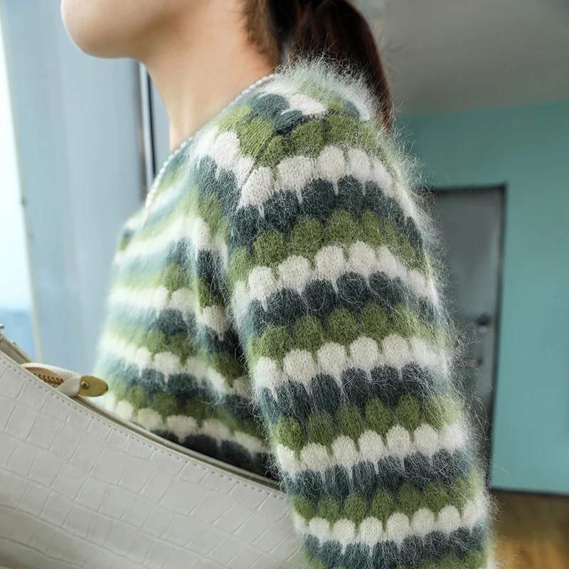 

Теплый модный свитер из 100% норкового кашемира с круглым вырезом для зимы, пуловер, женский трикотаж с длинными рукавами, базовая элегантная одежда, топы