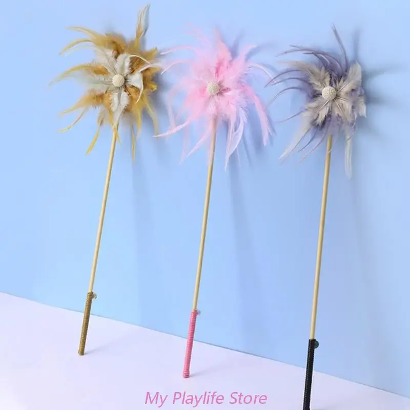 Cute Feather Teaser Wand Toy Kitten Funny Colorful Rod Cats Wand Toy Pet Cats Toy Interactive  Pet Cats Chasing Supplies