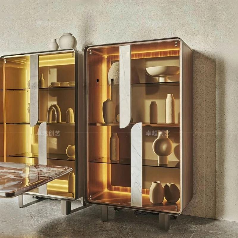 A marble wine cabinet light luxury high-end living room decorative locker modern household glass display cabinet