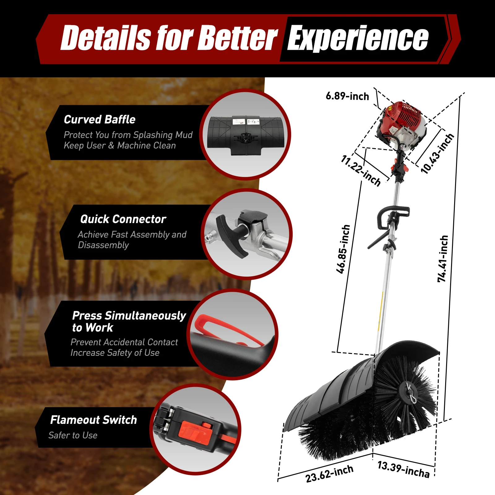 2.3PH 52cc Handheld Veegmachine Bezem Loopbrug Turf Reinigingsmachine