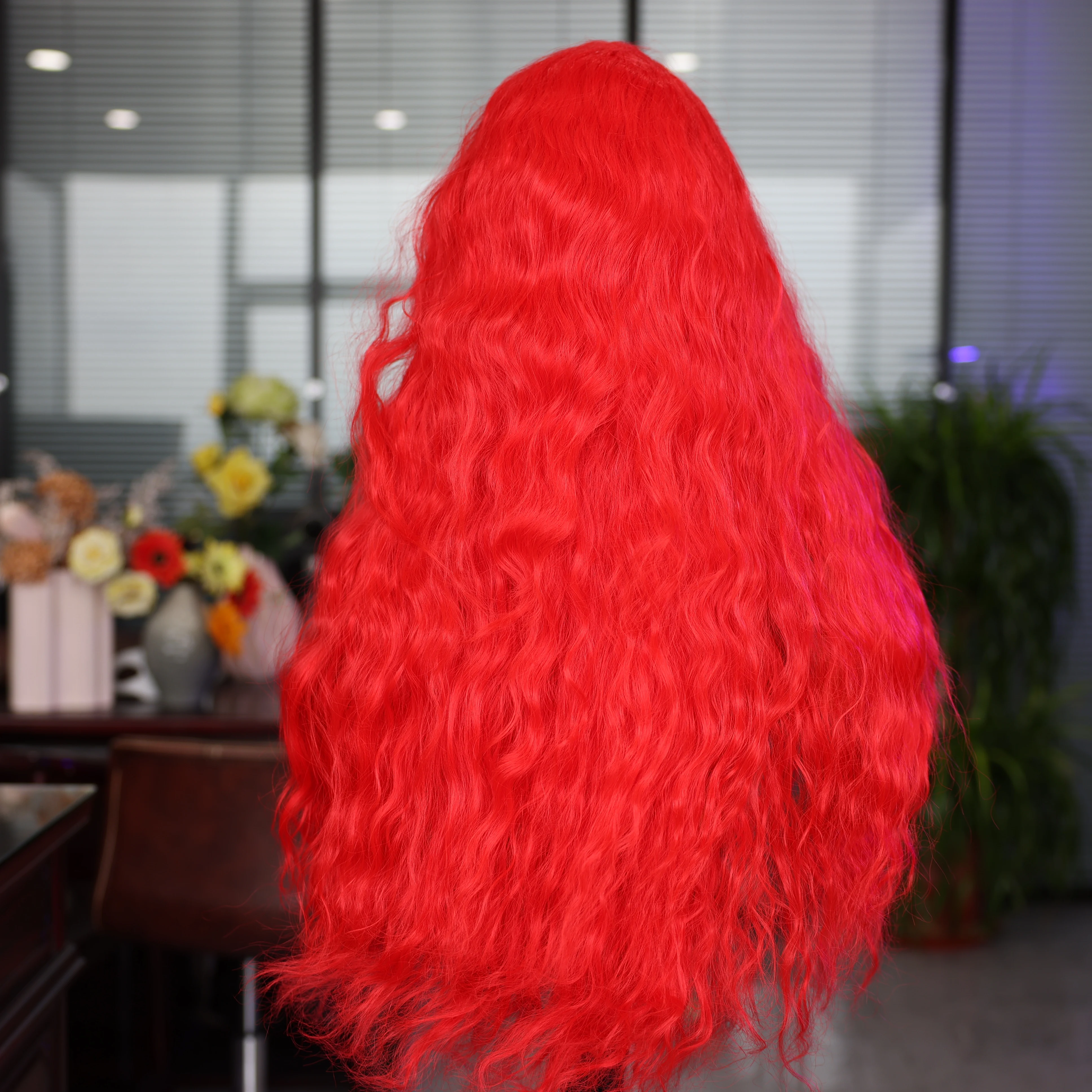 Red Curly Synthetic Lace Front Wig for Women Cosplay Dating Travel Long Colorful Red Wig Front Lace Mesh Cap Natural Hairline