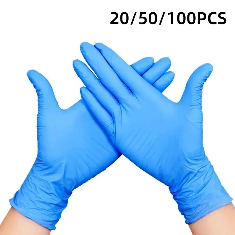 

20/50/100PCS Blue Nitrile Gloves Disposable Household Cleaning Gloves for Kitchen Dishwashing Waterproof Latex Free Powder Free