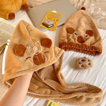 Capybara 머리 건조 모자, 빠른 건조 헤어 타올 캡, 물 기니 돼지 모자, 목욕 모자 타올 캡, 고흡수성 헤어 드라이 캡