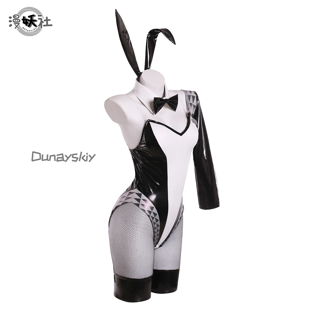 FREEing Vocal Series 01 disfraz de chica conejito mujer tela de cuero elástico Sexy Cosplay traje de conejito monos blancos y negros