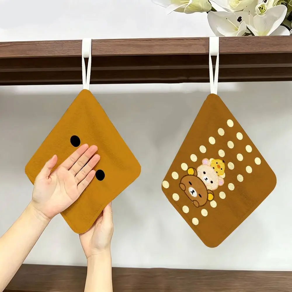 Japan Anime Cute Cartoon R-Rilakkuma Anmie Polyester Cotton Hanging Hand Towel, Super Absorbent Hand Wiping Towel for Daily