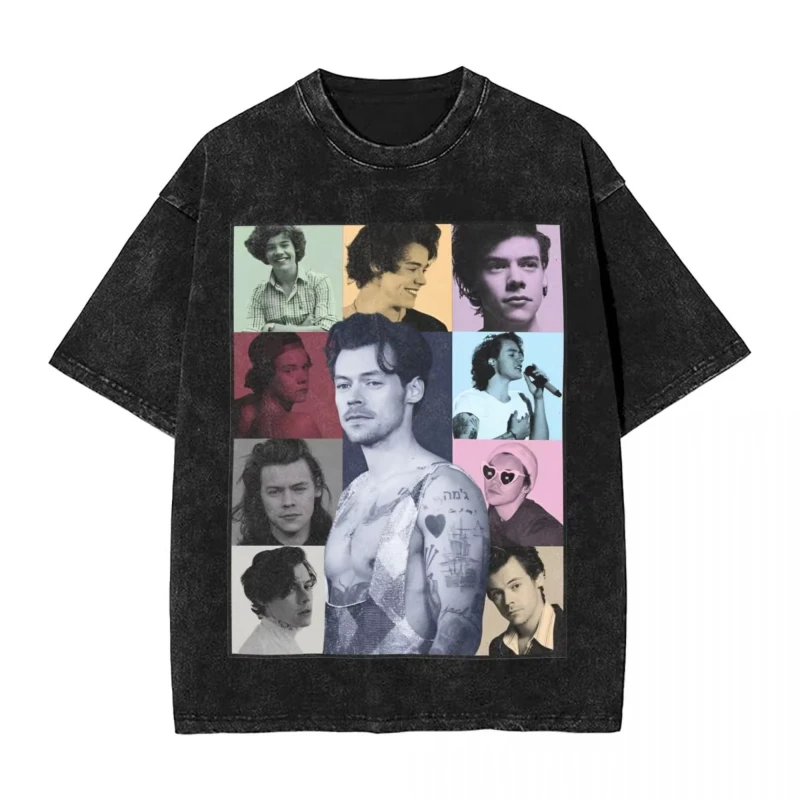 Harrys Styles Eras Tour Washed T Shirts Streetwear Hip Hop Novelty T-Shirts Tees Men Women Cotton Oversize Printed