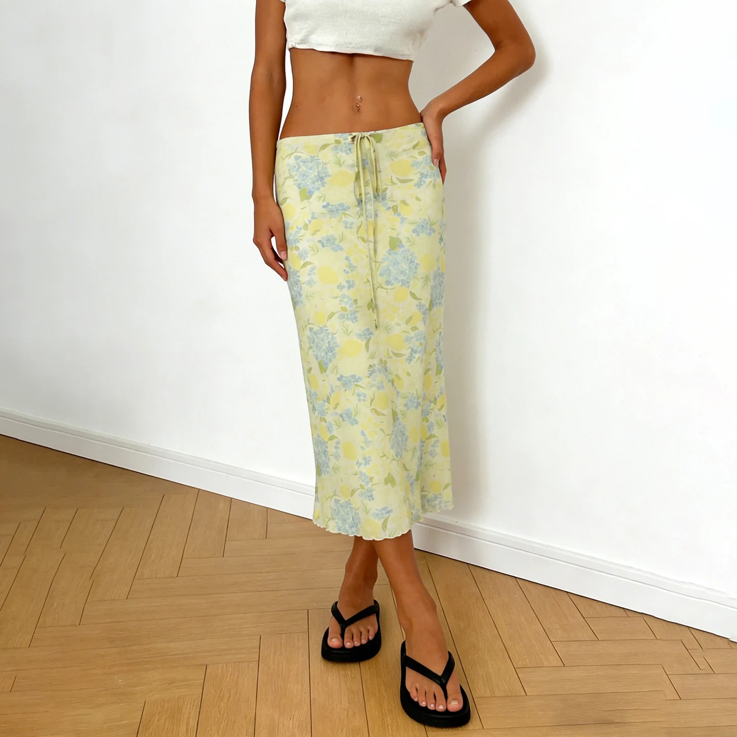 

Holiday Floral Mesh Skirts Beach Style See Through Bandage Low-Waisted Maxi Skirts Women 2026 Summer Fashion Streetwear Ladies