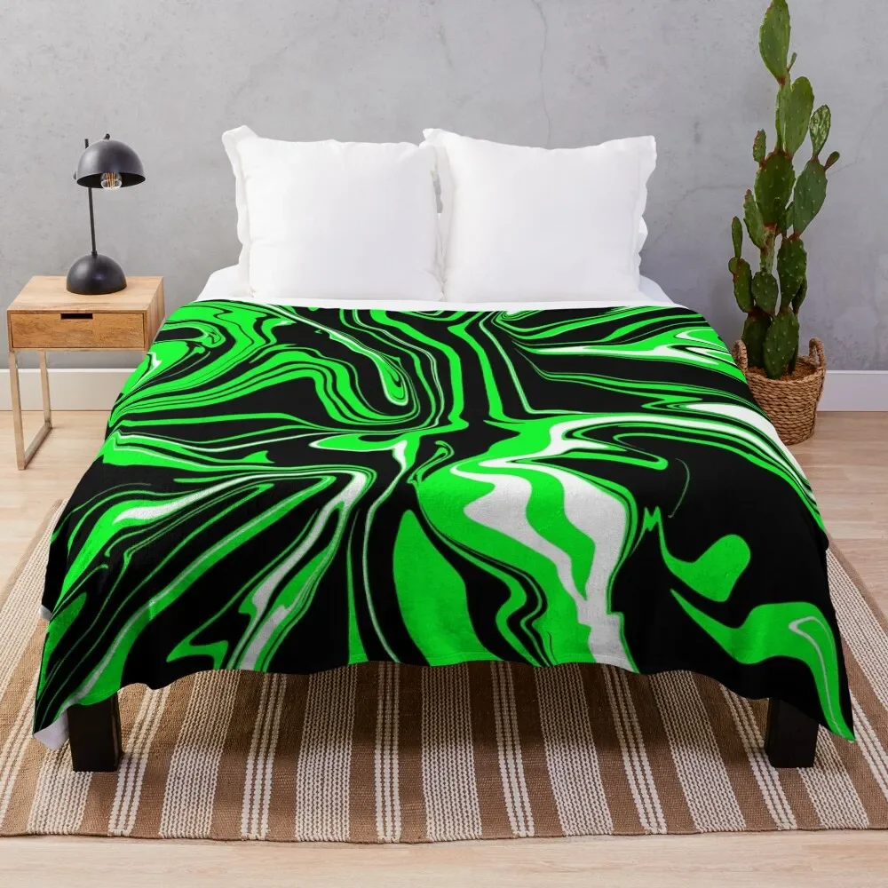 

Lime Green, Black and White Abstract Melt Throw Blanket anime Hair Comforter Blankets