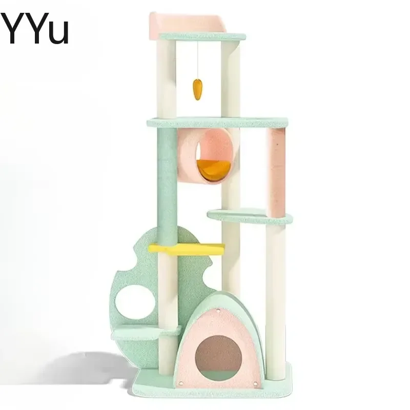 for FYCT Cat Climbing Frame Nordic Luxury Cat Condo House Sisal Rope Scratching Post Multi Level Cat Tree Furniture Playhouse