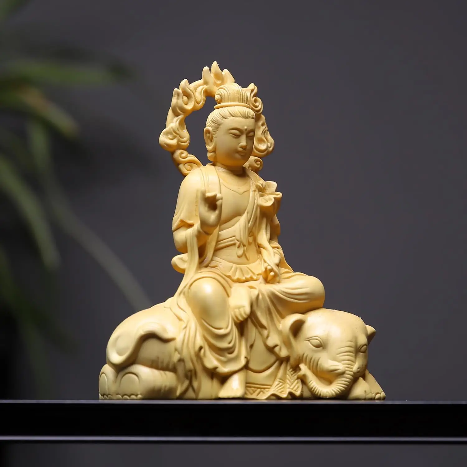 Handcrafted Boxwood Manjushri and Samantabhadra Bodhisattva Statues – Wooden Buddhist Sculptures for Home Altar, Temple Decor