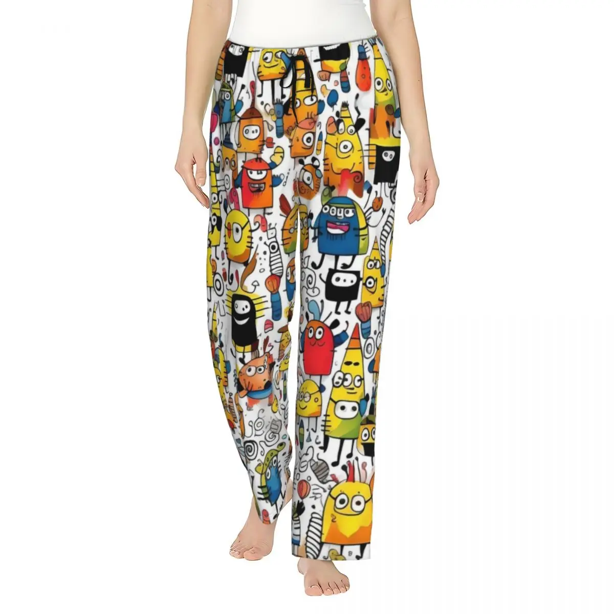 Custom Animated Comedy Movies Minions Pajama Pants Sleepwear for Women Elastic Waistband Sleep Lounge Bottoms with Pockets