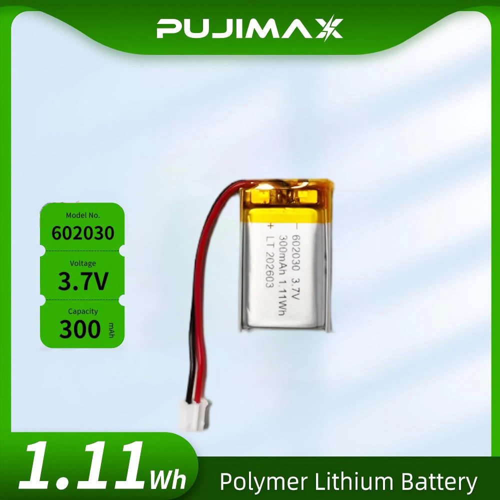 Bateria Recarregável de Lítio PUJIMAX 602030 300mAh 3.7V Li-ion Polímero para Fone de Ouvido Bluetooth, Caixa de Som, Monitor e Disparador Automático