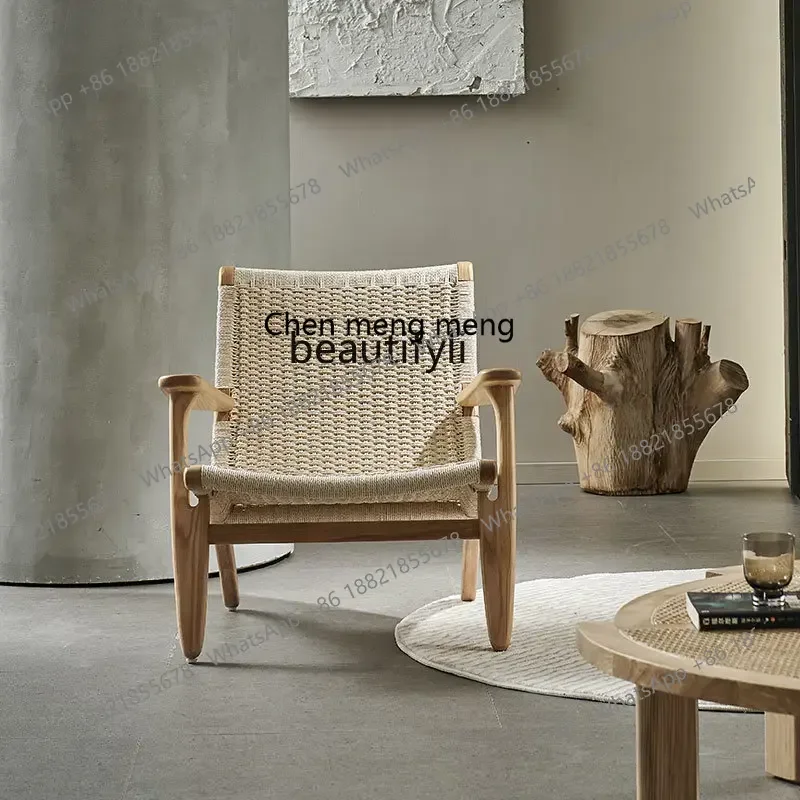 

Rattan Armchairs Mid-Ancient Nordic Solid Wood Single Leisure Chair Japanese Household Sofa Chair