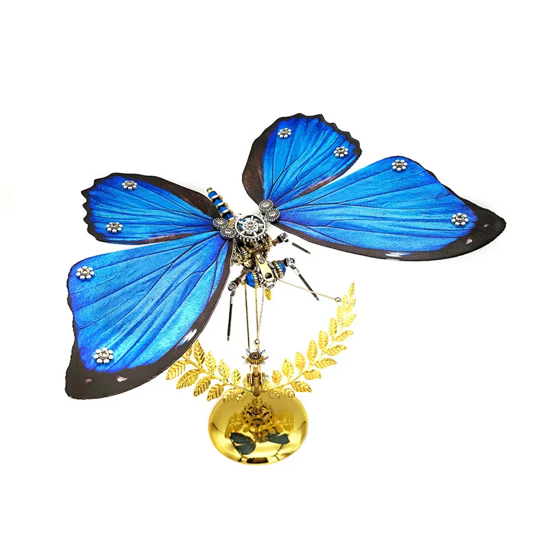 DIY Punk Butterfly with Base Cyberpunk Mechanical Insects Metal Assembly Model Kit 3D Puzzle Handmade Toys for Adults Kids