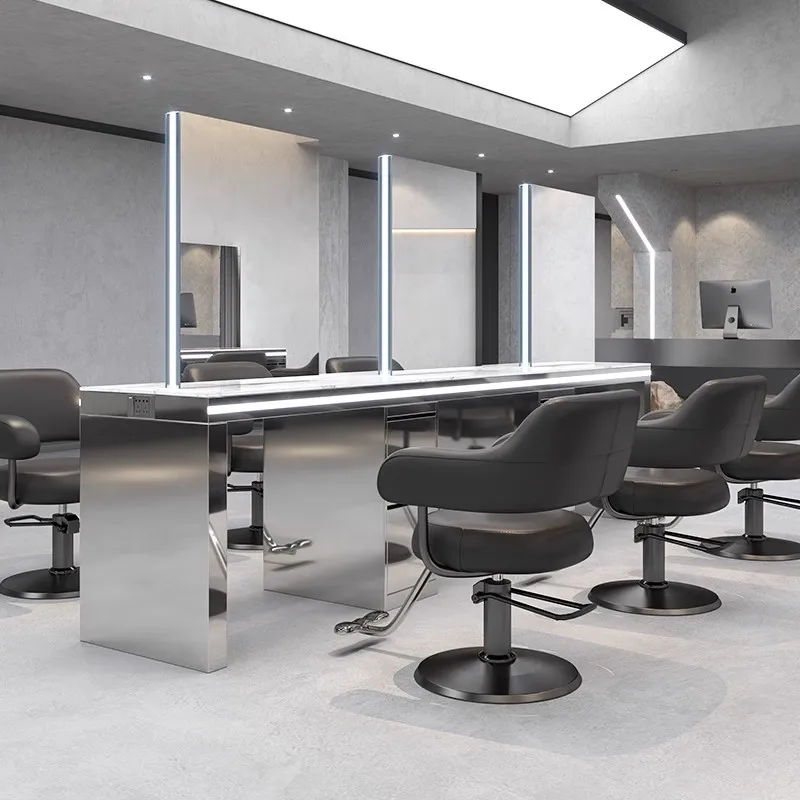 متجر تصفيف الشعر نموذج المشاهير على الإنترنت مع خزانة طاولة مرآة واحدة على الوجهين، محل حلاقة مع مصباح بيرم وصبغ #3