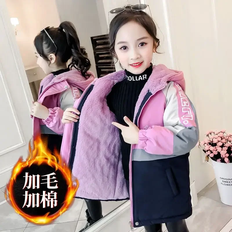 

2024 Teenage Winter Warm Hoodie Long Jacket Girls Kids Thickness Coats Children Outerwear Winter Autumn 4 5 6 8 10 12 14 Yrs