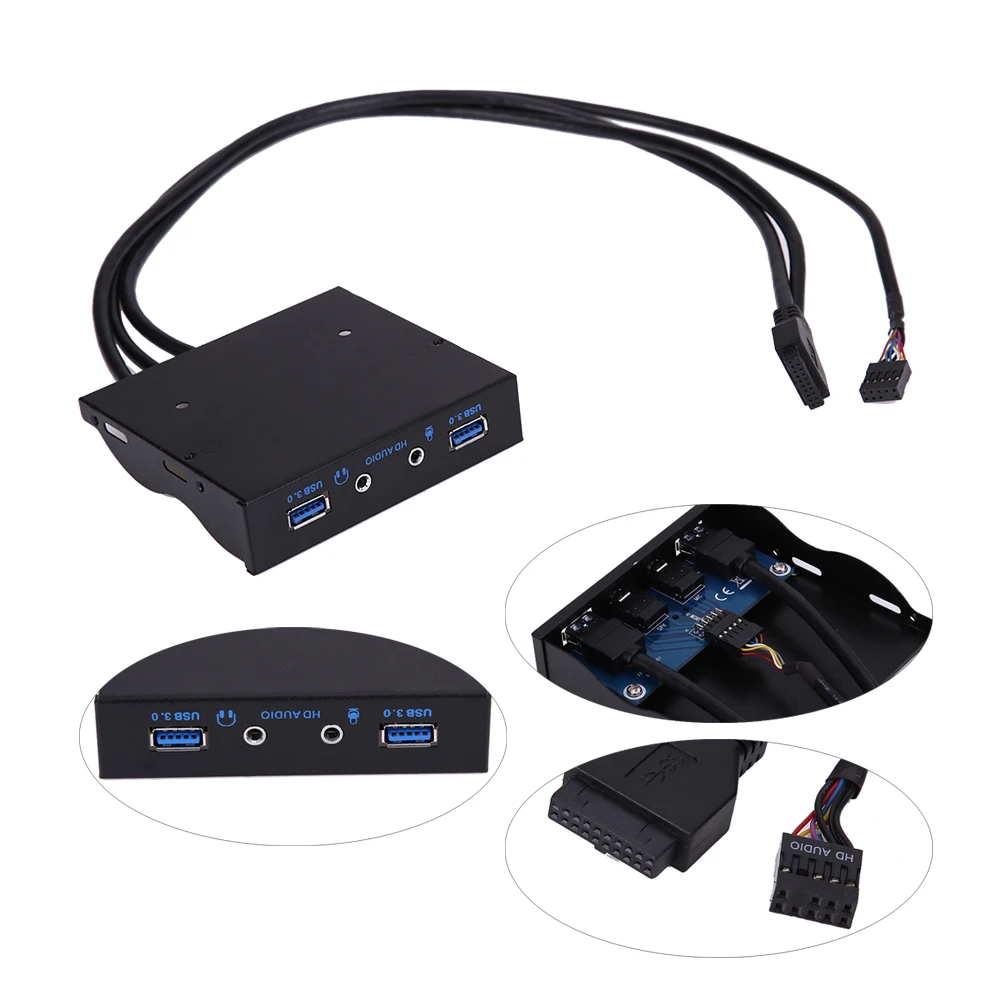 3.5 Inch 20Pin Front Panel USB 3.0 Hub With HD Audio Port