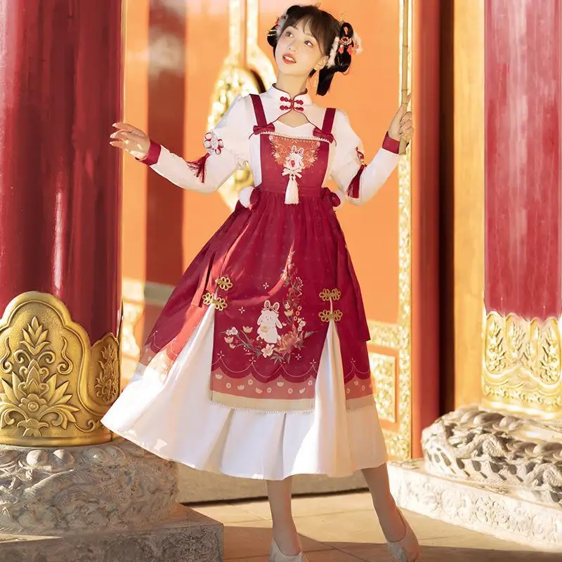 Lolita Women One Piece Dresses Hanfu Girls Chinese Kawaii Princess Sweet Red Dress Winter Harajuku Cute Cosplay Costume Dress