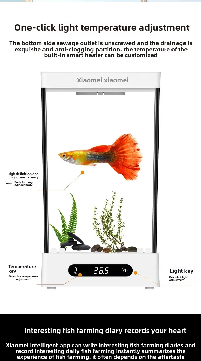 Smart Betta Fish Tank Mini Desktop Aquarium with Constant Heating Thermostatic Full Color LED Light Eco Night Lamp