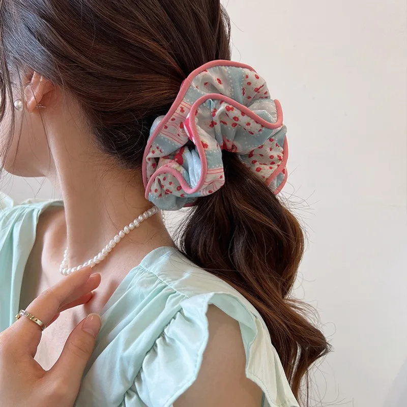 New Printing Large Scrunchies Elastic Hair Bands Women Girls Sweet Flower Hair Ties Ponytail Head Rope Hair Accessories Fashion