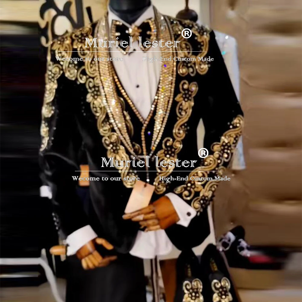 

Customized Jewelry Ornament Beaded Suits Men Shawl Lapel Prom Blazer 3-Piece Formal Occasion Groom Wedding Tuxedo ropa hombre