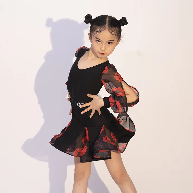 Vestido de baile latino avanzado para niñas, vestido de práctica de actuación, conjunto dividido de baile para niños, flamengo, novedad de verano 2024