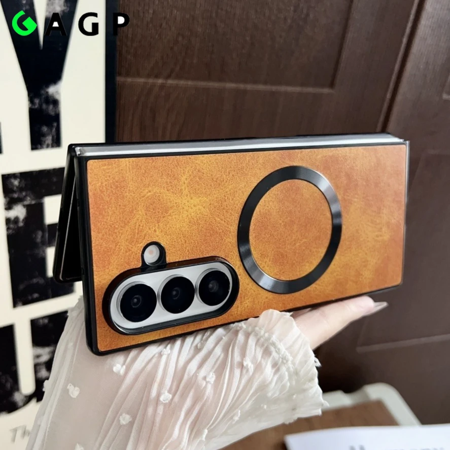 Funda Z Fold 7 6 para Magsafe, funda magnética de cuero PU para teléfono Samsung Galaxy Z Fold 7 6 5 4 3 5G Fold7, funda plegable a prueba de golpes