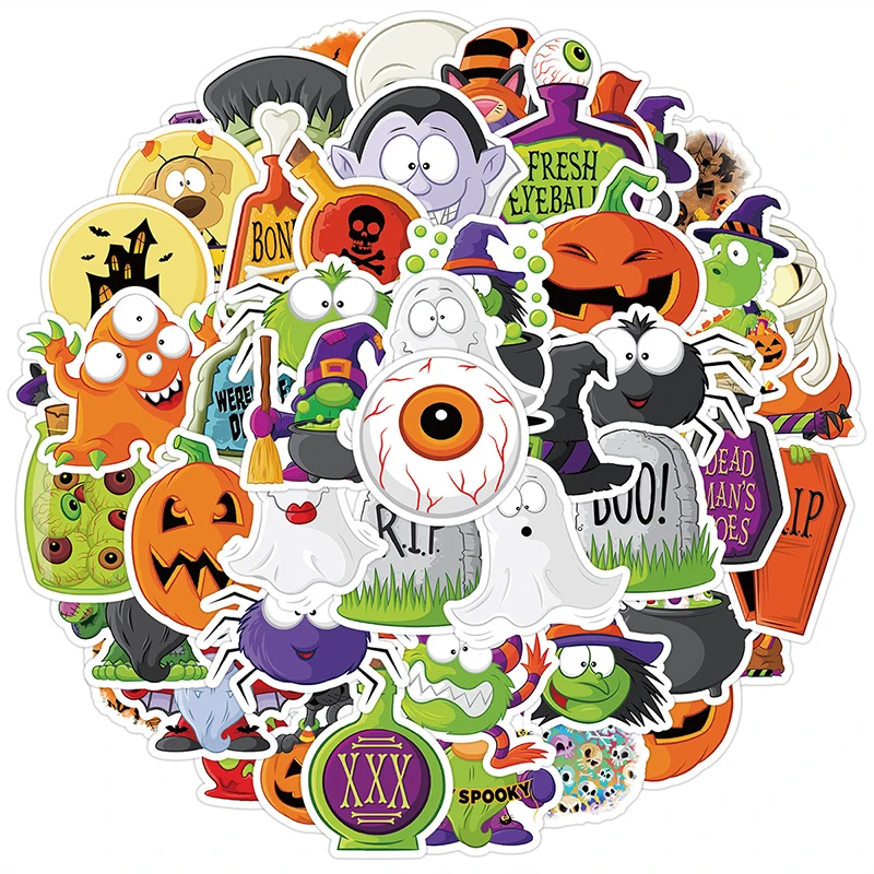 50 Stück Halloween-Kürbis-Aufkleber, Halloween-Partygeschenke, wasserfeste Vinyl-Weihnachtsaufkleber für Wasserflaschen, Laptop, Partyzubehör