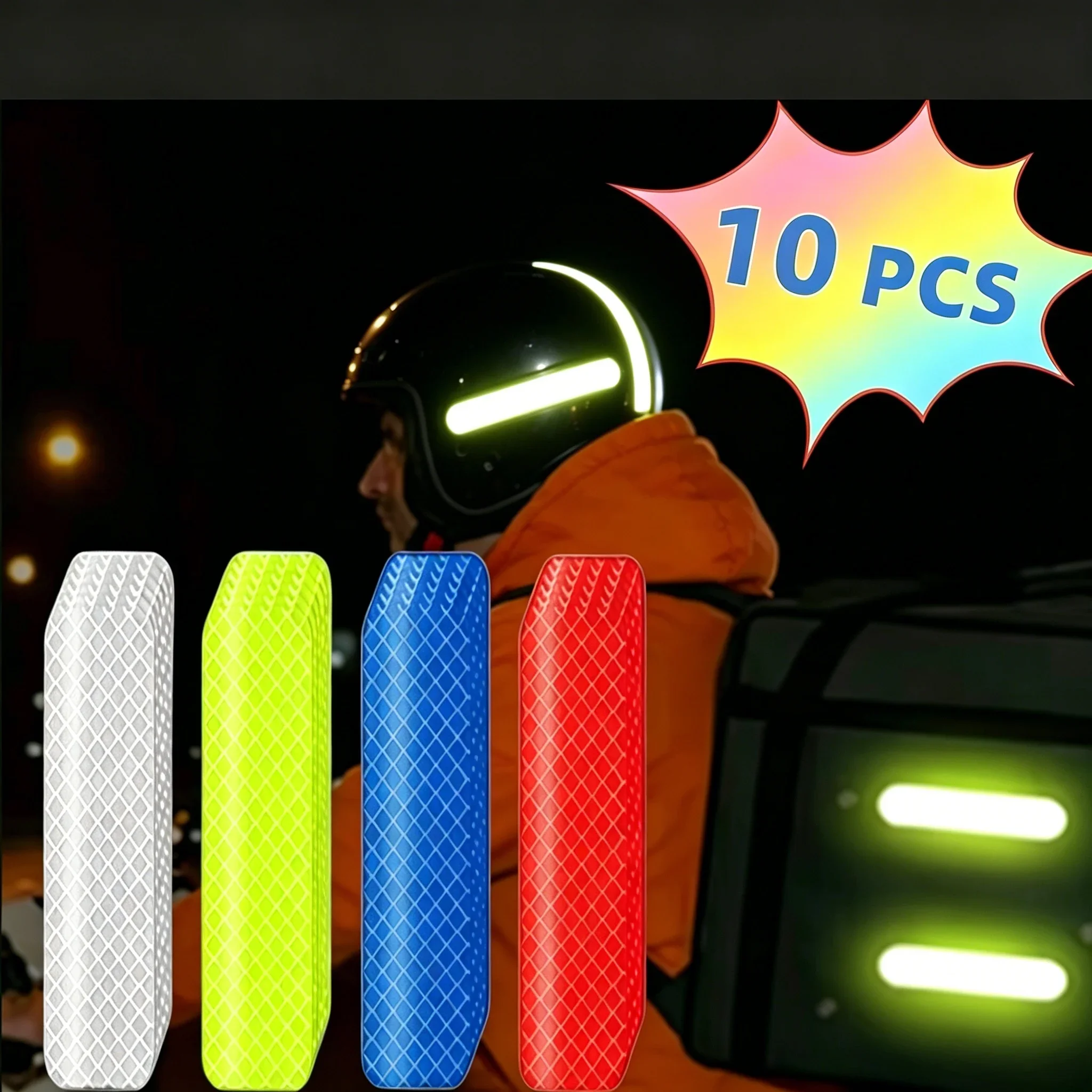 10PCS Helmet Safety Warning Reflective Stickers Strip High Visibility Reflector Tape For Night Riding Walking Car