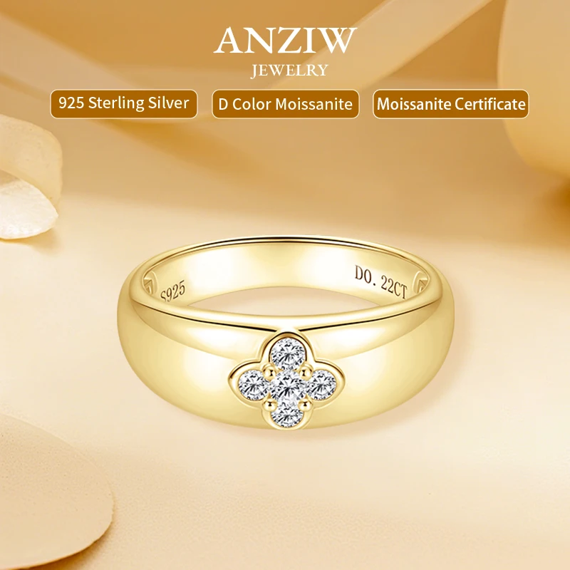

2025 Trendy Clover Flower Chunky Ring 925 Sterling Sliver D Moissanite Rings Finger Bands for Women S925 Charm Wedding Jewelry