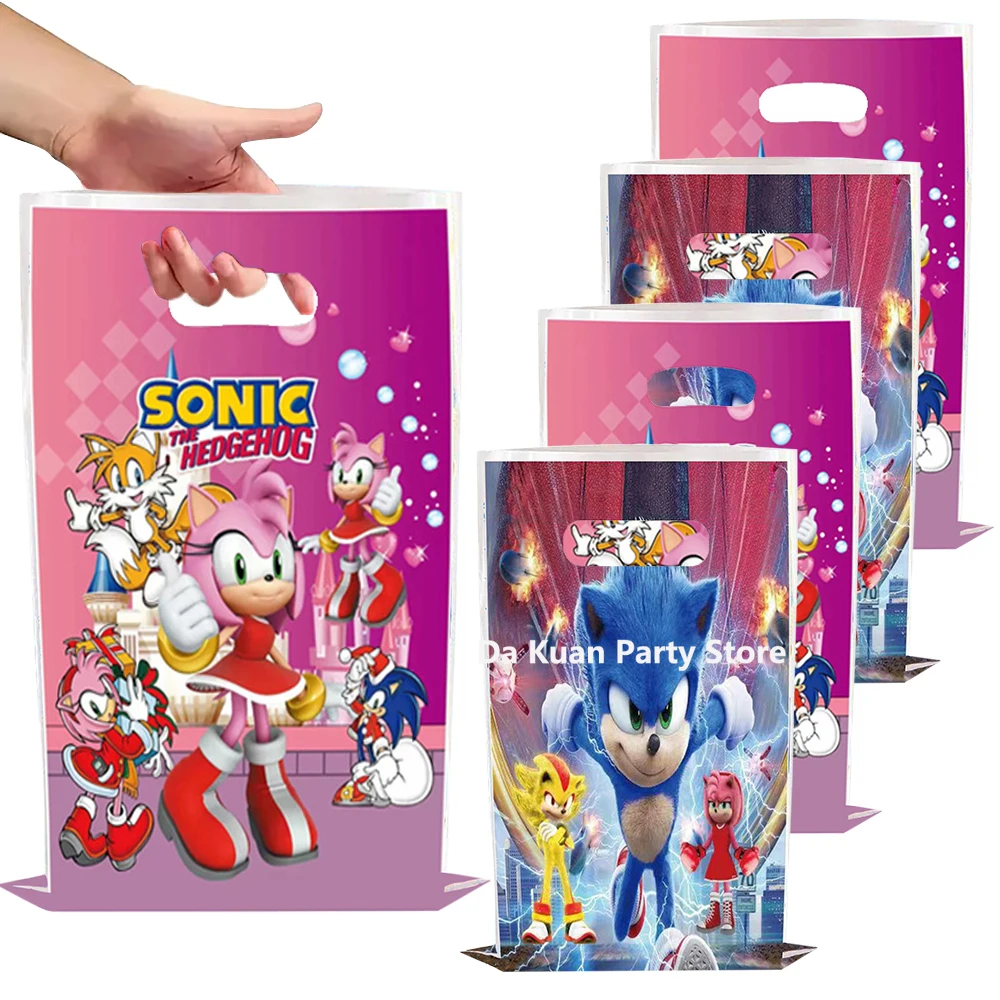 New Cartoon Sonic Party Supplies Boys Birthday Party Tableware Set Plastic Gift Bags Baby Shower Decorations Pink Sonic Gifts