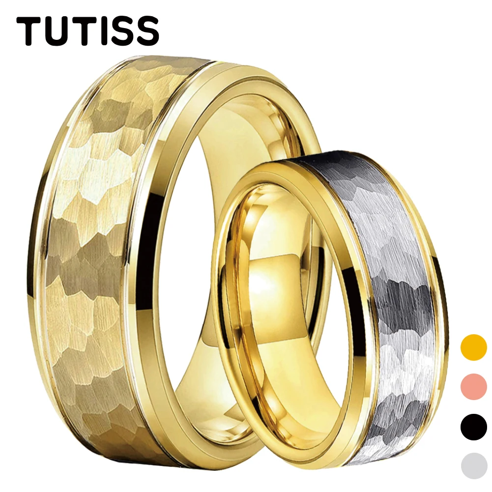 

TUTISS 8mm Double Grooved Chamfered Hammer Tungsten Ring For Men And Women Stylish Engagement Wedding Band Comfort Fit