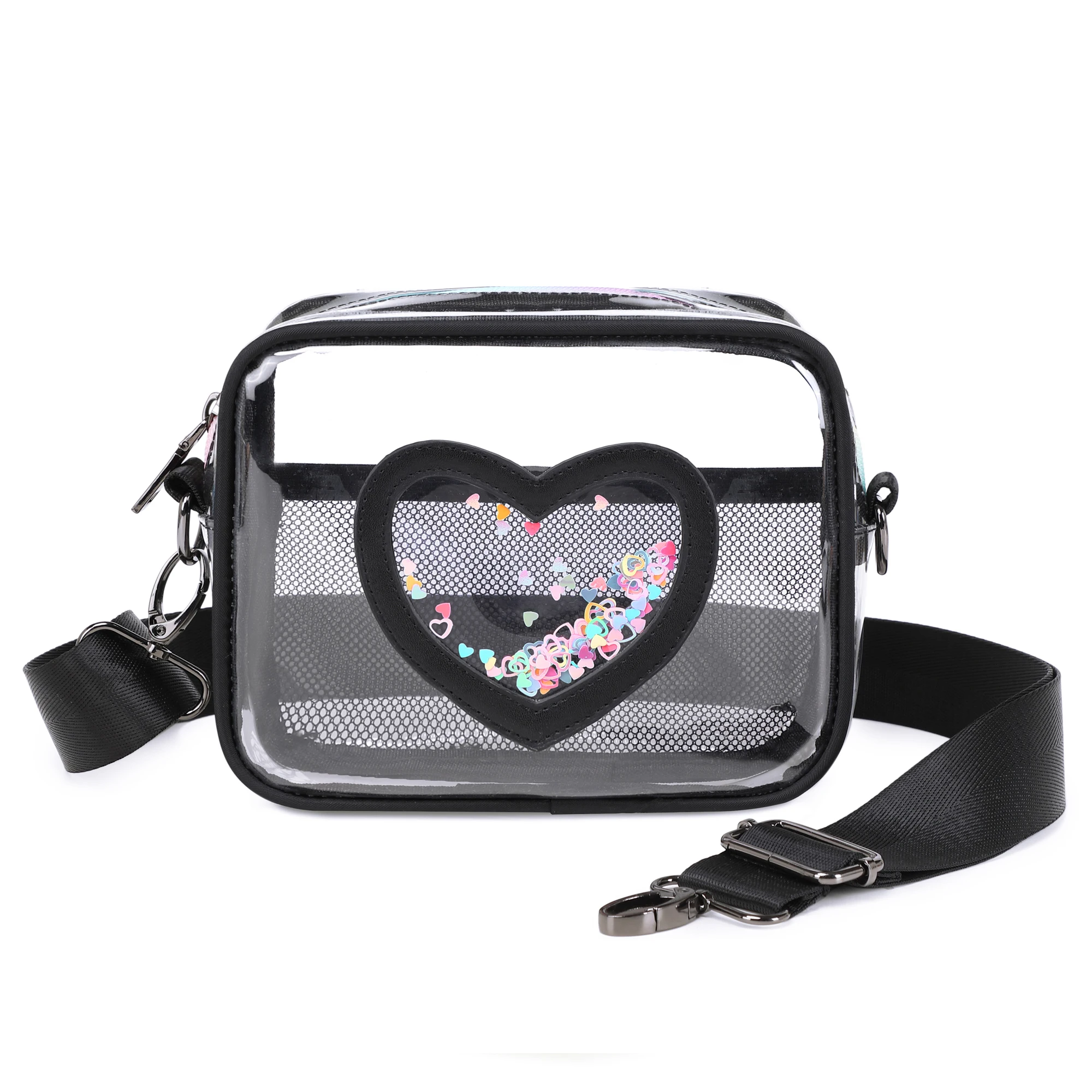 

Clear Cross body Bag for Women Girls Stadium Approved Kids Purse Heart Shaped Toddlers Wallet Small Box Coin Pouch