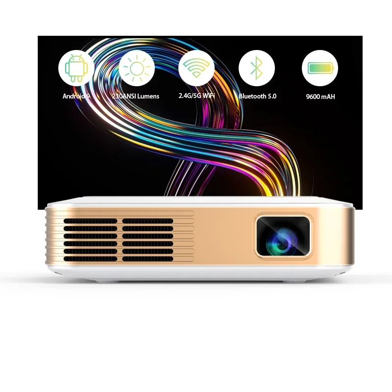 

4K Pocket Mini Home Theater DLP Projector Dual-band WiFi Phone Mirroring Stereo 2*3W Speakers Android 9.0 Smart Projectors