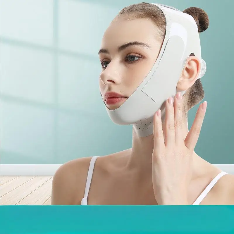 Regulowany pasek do liftingu twarzy w kształcie litery V wspierający sen, reduktor podwójnego podbródka i zmarszczek nosowo-oczkowych, wielokrotnego użytku, wygodny, oddychający.