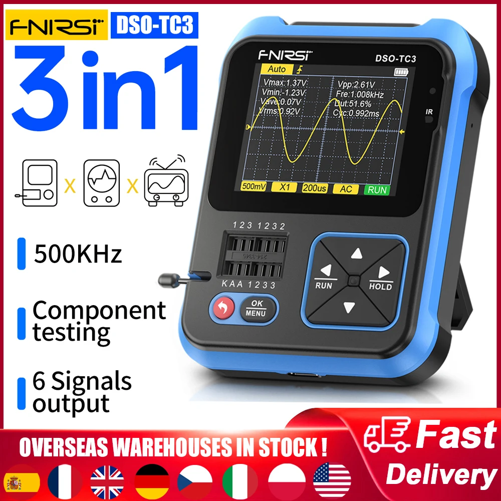 FNIRSI DSO-TC3 الرقمية راسم الذبذبات الترانزستور تستر إشارة مولد 10 عينات عملاقة/ثانية معدل العينة 3in1 متعددة الوظائف إلكترونيات فاحص
